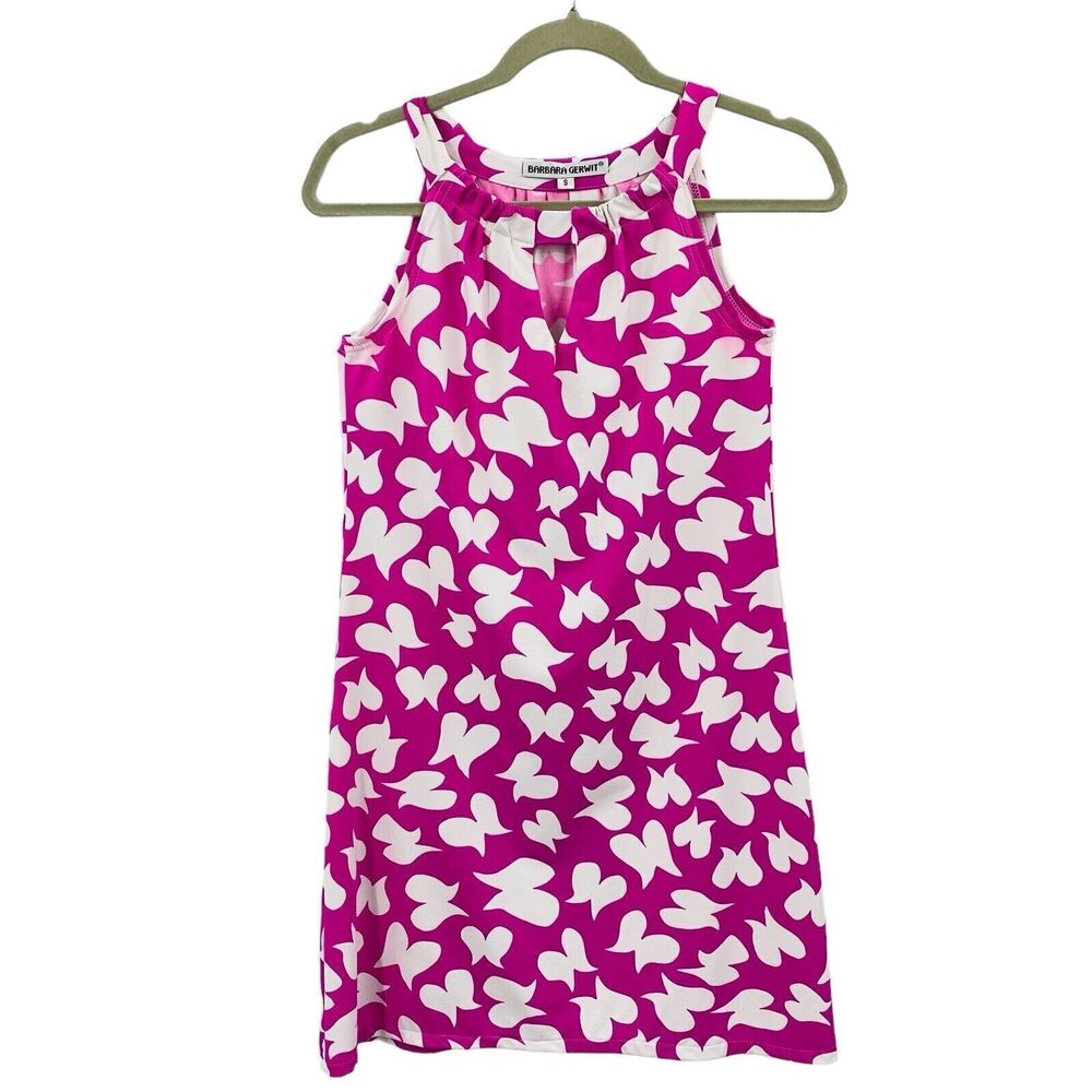Barbara Gerwit Sleeveless Shift Dress size Small Pink Floral Jersey Halter neck